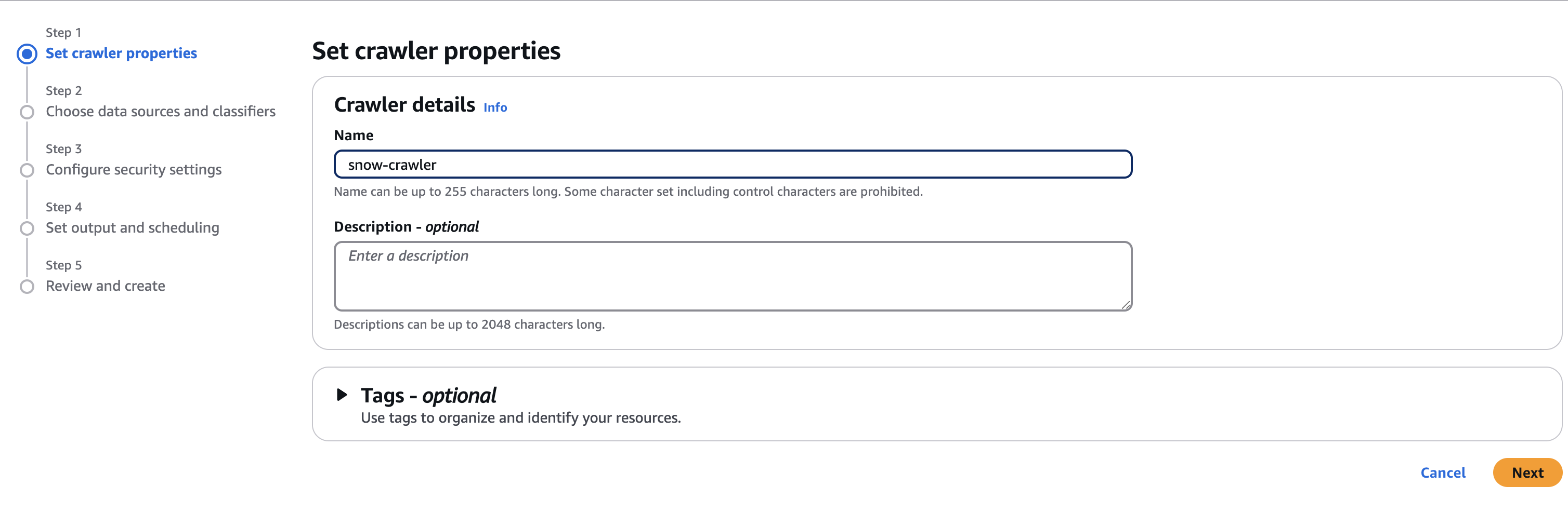 Crawler properties