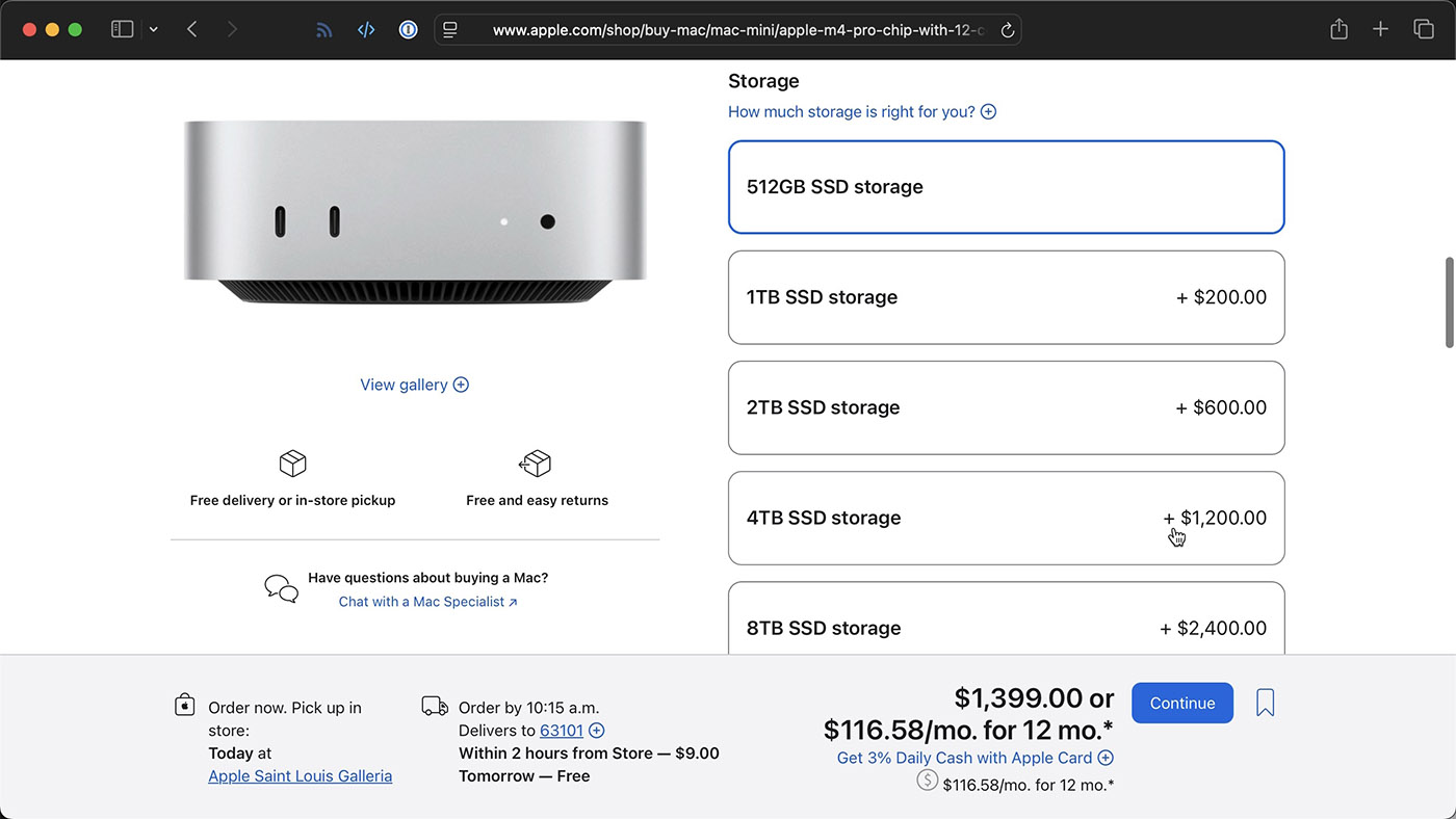 Apple M4 Pro mac mini upgrade pricing 1200
