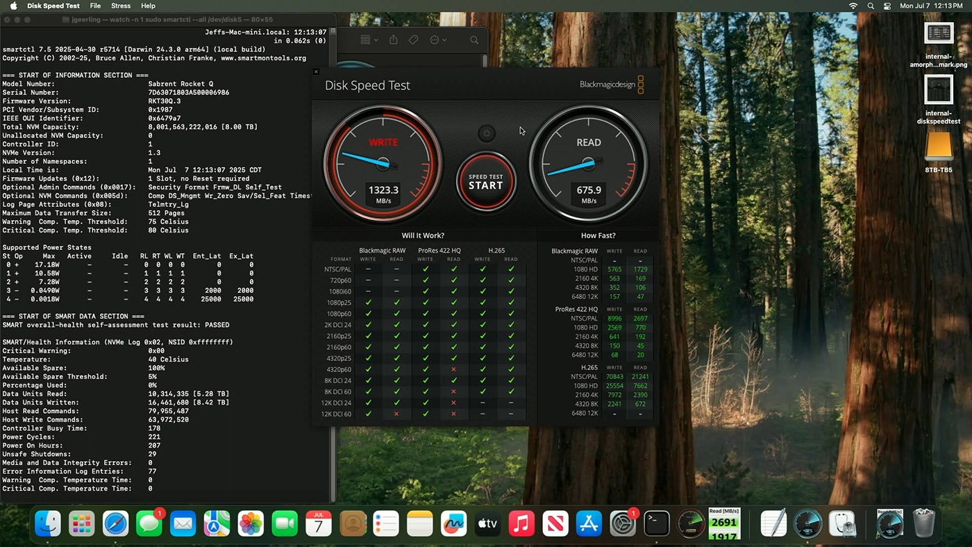 M4 Pro Mac mini thunderbolt diskspeedtest smartctl thermals